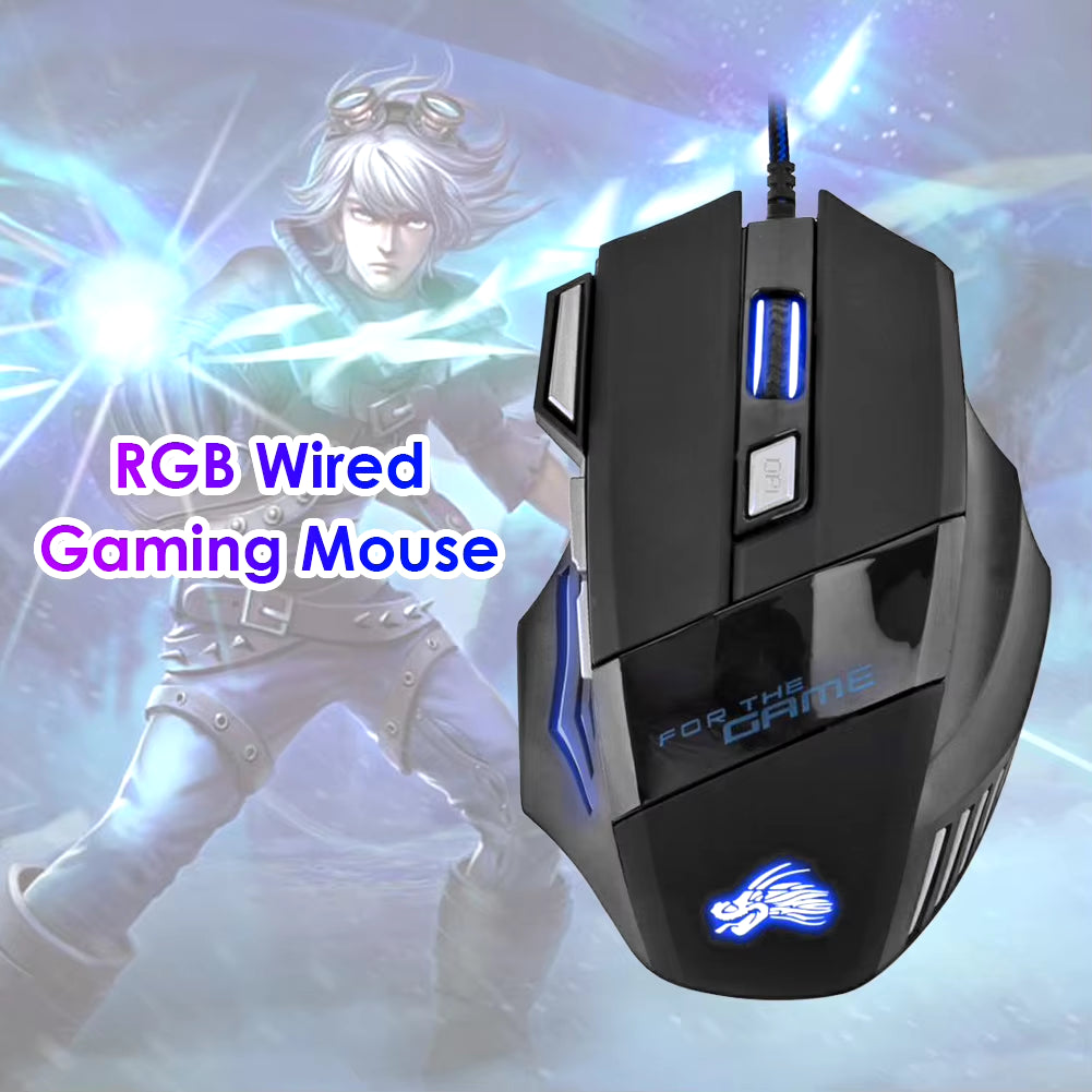 Wired Gaming Mouse 7 Button Backlit 5500 DPI Adjustable Black Wired Optical Computer Gaming Mice for PC Gamer Computer Desktop