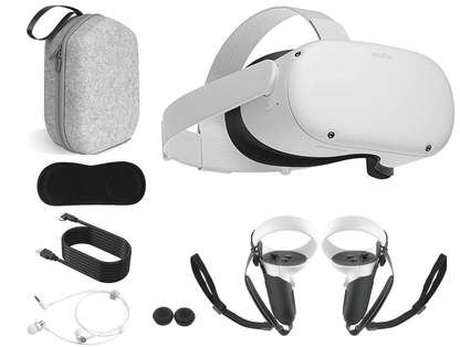 2023  Quest 2 All-In-One VR Headset, 128GB SSD, Holiday Family Bundle: Marxsol Carrying Case, Earphone, Link Cable, Touch Controllers with Grip Cover,Knuckle & Hand Strap Lens Cover