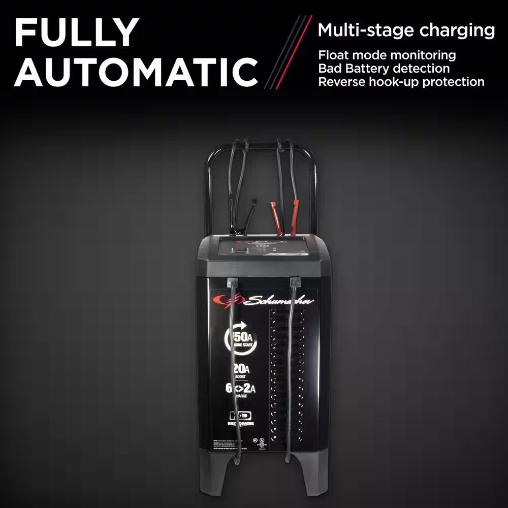 Automotive 12-Volt 150-Amp Fully Automatic Wheeled Jump Starter and Battery Charger with 20-Amp Boost