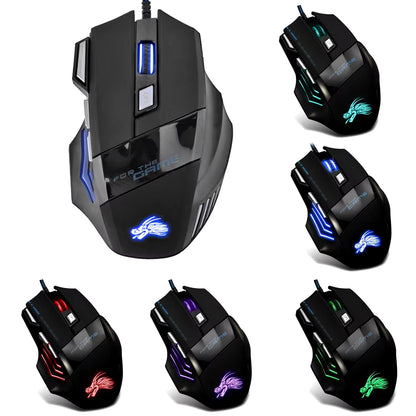 Wired Gaming Mouse 7 Button Backlit 5500 DPI Adjustable Black Wired Optical Computer Gaming Mice for PC Gamer Computer Desktop