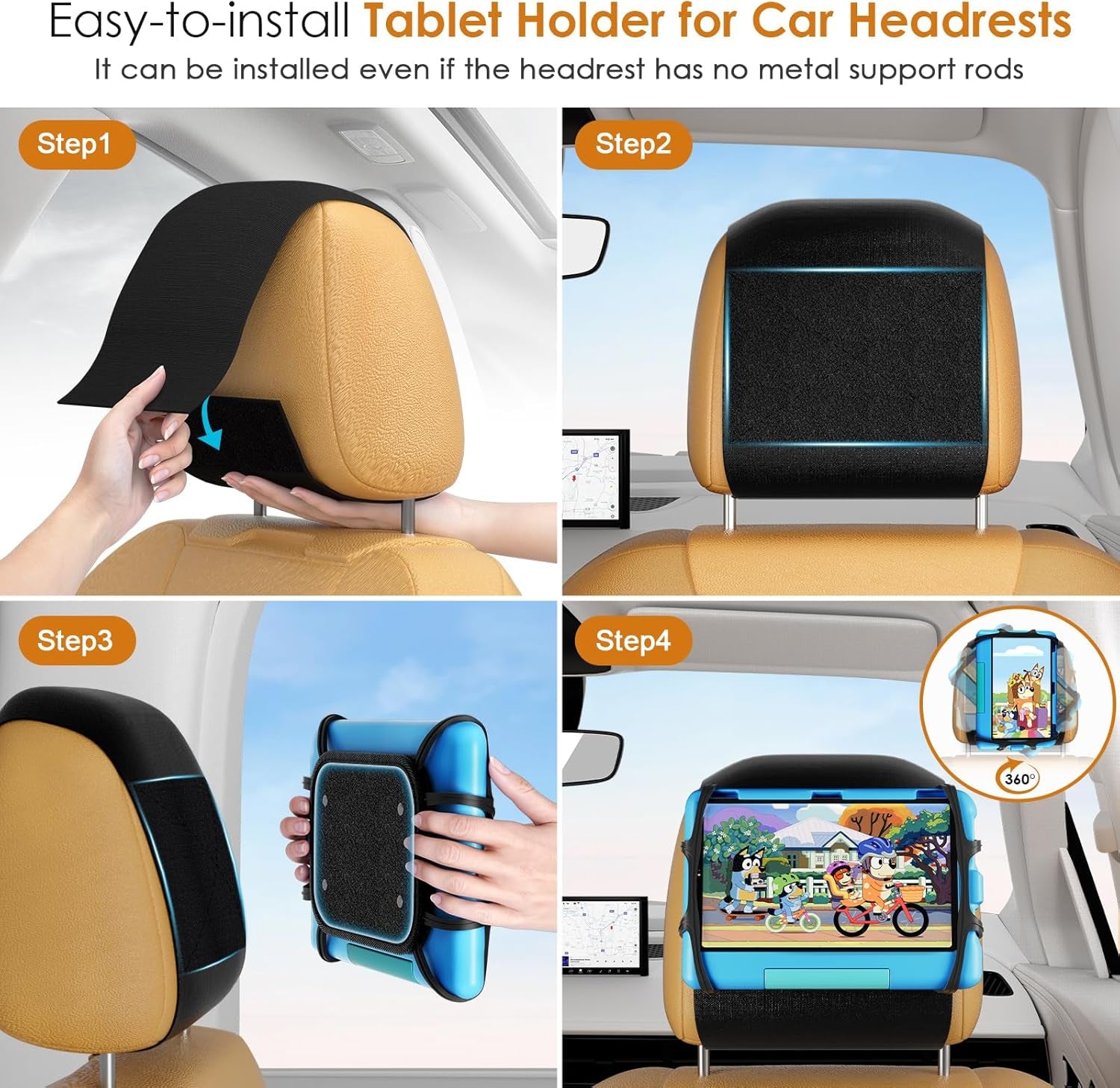 Car Headrest Mount Silicon Holder - 2 Pack Universal Tablet Holder for Car Kids Tablets Car Mount Angle-Adjustable Car Headrest Holder Fits All 7-11 Inch Tablets and Switch Game Machine