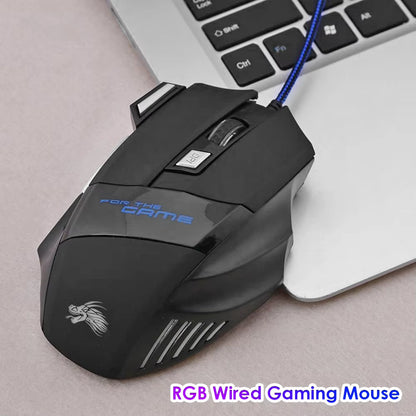 Wired Gaming Mouse 7 Button Backlit 5500 DPI Adjustable Black Wired Optical Computer Gaming Mice for PC Gamer Computer Desktop